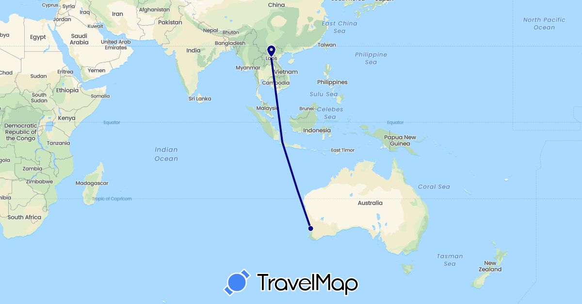 TravelMap itinerary: driving in Australia, Indonesia, Laos (Asia, Oceania)